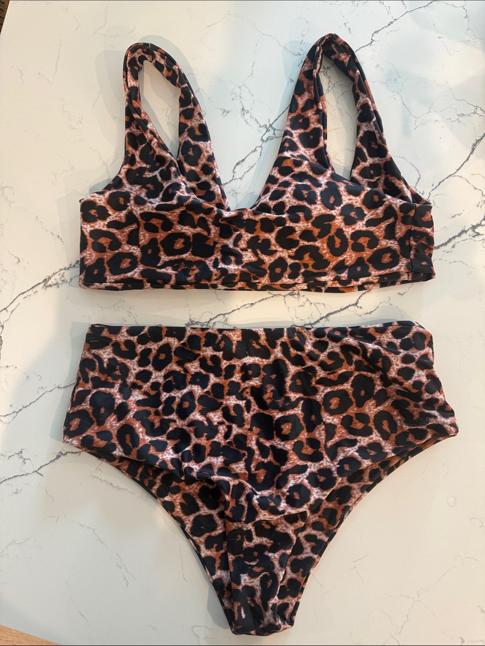 SHEIN Leopard Print Bandeau Bikini Set - Brown/Black